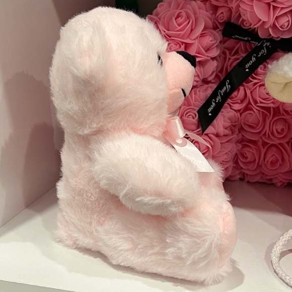 Teddy Bear Soft Fluffy Plush Pink w/ Ribbon Neck Tie - Picture 4 of 7